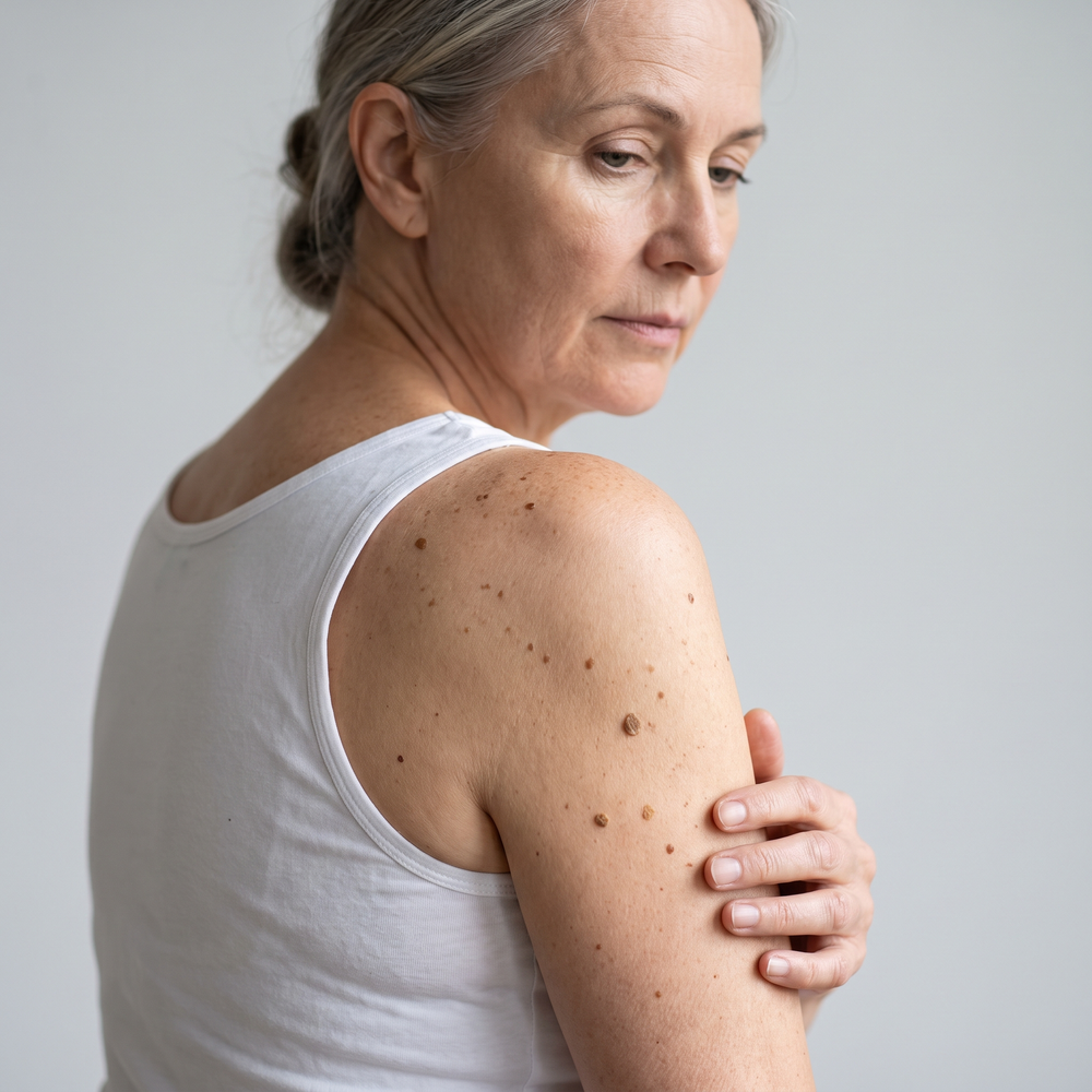 REASON 1: THEY AREN'T AGE SPOTS. THEY'RE SEBORRHEIC KERATOSES.